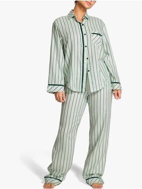 Striped Two-Piece Pajama Set in Mint and Dark Green